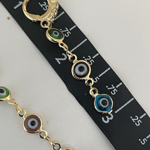 18k Gold Filled CZ Evil Eye Long Earrings - Picture 4 of 5